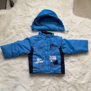 Blue Hooded Jacket with Embroidered Design